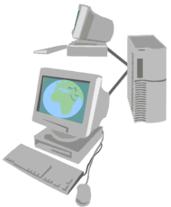 Image of a hosting server and two user computers