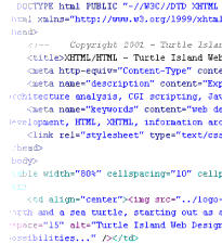 Screen grab of XHTML coding